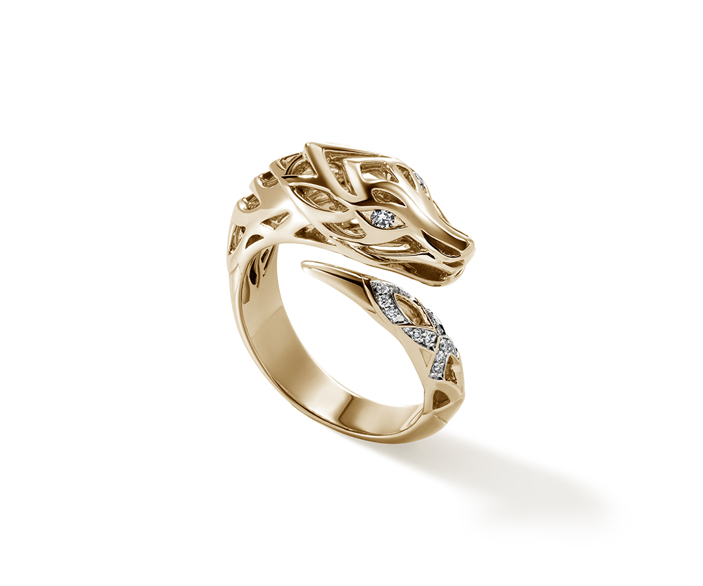 Naga 14K Gold Diamond Pave Bypass Ring